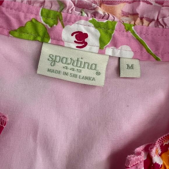 SPARTINA 449 Pink & Green Bird Wilson Maisie Ruffle Tiered Notch Neck Dress Sz M - Picture 5 of 8